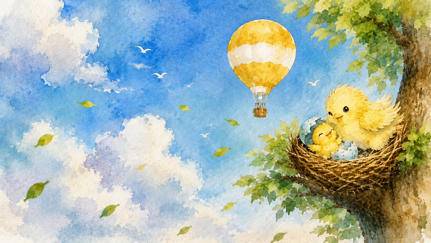 Watercolor nest and chick background